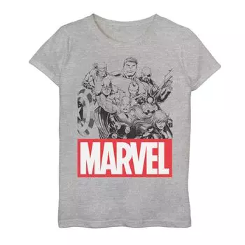 Футболка с логотипом Marvel Line Art Group для девочек 7–16 лет Marvel