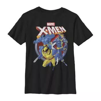 Футболка с логотипом Marvel X-Men Action Group Shot для мальчиков 8–20 лет Licensed Character, черный