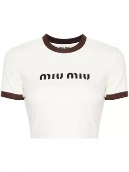 Футболка с логотипом Miu Miu, бежевый