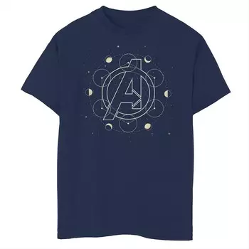 Футболка с логотипом на груди и логотипом Marvel Avengers Moon Phase для мальчиков 8–20 лет, темно-синий