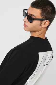 Футболка с логотипом на спине и овальным вырезом горловины ARMANI EXCHANGE, черный, белый