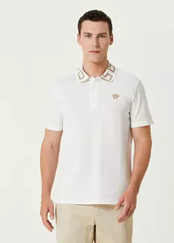 Футболка с логотипом на воротнике-поло Versace, белый