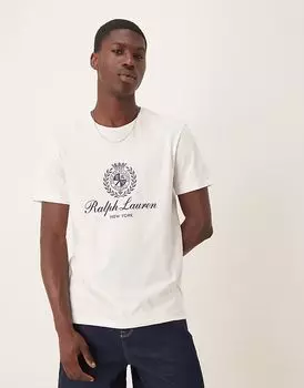 Футболка с логотипом Polo Ralph Lauren из пластизоля в цвете «кремовый»