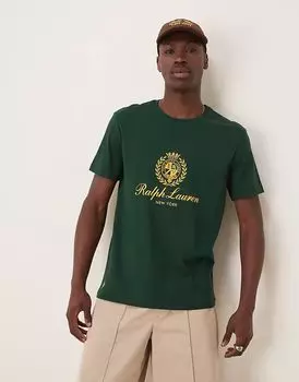 Футболка с логотипом Polo Ralph Lauren из пластизоля темно-зеленого цвета