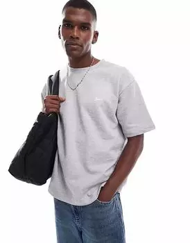 Футболка с логотипом Pull&Bear STWD серого меланжевого цвета