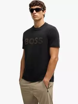 Футболка с логотипом regular fit из хлопчатобумажной смеси с коротким рукавом HUGO BOSS, черный