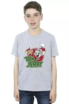 Футболка с логотипом «Рождественская шапка» Tom & Jerry, серый