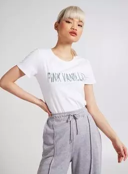 Футболка с логотипом с мраморным эффектом Pink Vanilla, белый