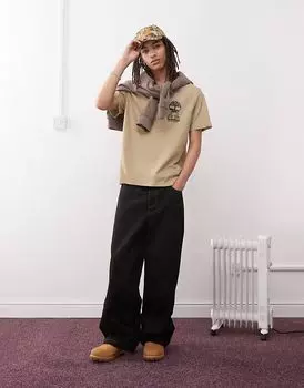 Футболка с логотипом Timberland Bold на груди бежевого цвета