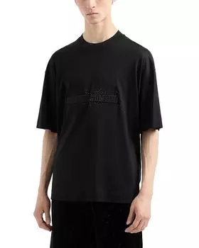 Футболка с логотипом, украшенная стразами Emporio Armani, черный