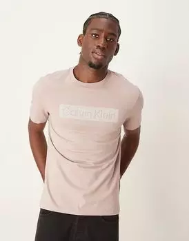 Футболка с логотипом в полоску бежевого цвета Calvin Klein