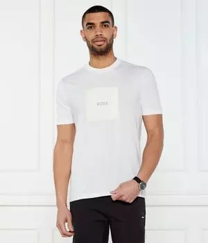 Футболка с логотипом в рубчик Regular fit Boss Green, белый