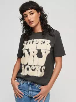 Футболка с логотипом в стиле ретро-рок 70-х годов Superdry, мытый черный/белый