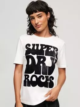 Футболка с логотипом в стиле ретро-рок 70-х годов Superdry, экрю/черный