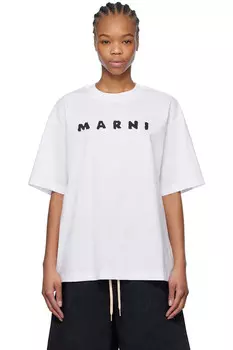 Футболка с логотипом в стиле скетча Marni, белый