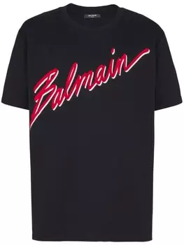 Футболка с логотипом в виде флока Balmain, черный