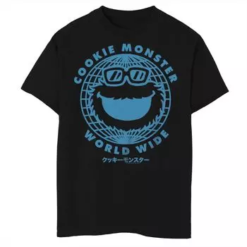 Футболка с логотипом World Wide Logo для мальчиков 8–20 лет «Улица Сезам» Cookie Monster Licensed Character