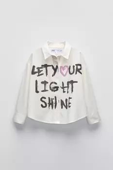 Футболка с лозунгом граффити ZARA, устрично-белый