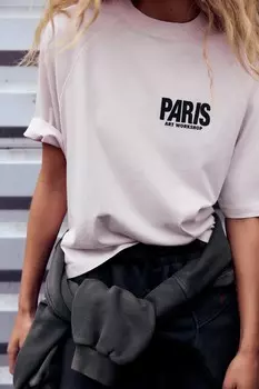 Футболка с лозунгом парижа ZARA, розовый