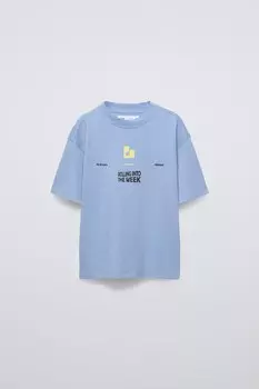 Футболка с лозунгом «вперед в неделю» ZARA, средне-синий