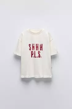 Футболка с лозунгом ZARA, экрю