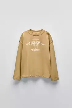Футболка с лозунгом ZARA, цвет mustard