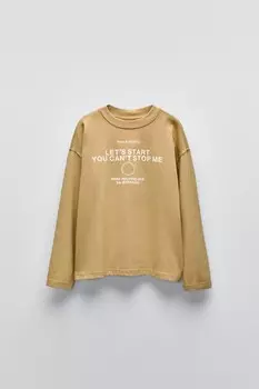 Футболка с лозунгом ZARA, цвет mustard