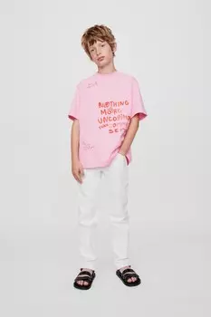 Футболка с лозунгом ZARA, розовый