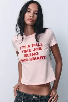 Футболка с лозунгом ZARA, розовый