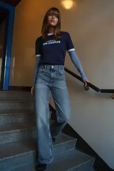 Футболка с лозунгом ZARA, темно-синий