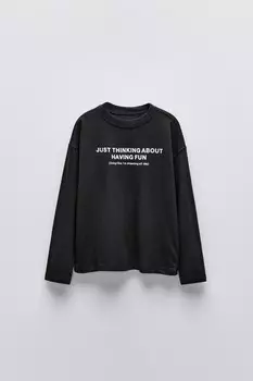 Футболка с лозунгом ZARA, темный антрацит