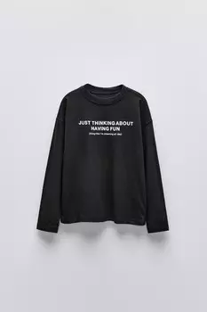 Футболка с лозунгом ZARA, темный антрацит