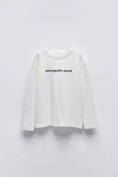 Футболка с лозунгом ZARA, устрично-белый