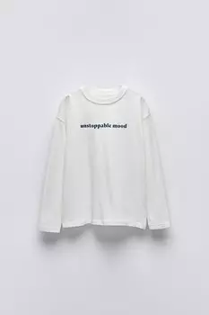 Футболка с лозунгом ZARA, устрично-белый