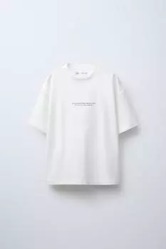 Футболка с лозунгом ZARA, устрично-белый