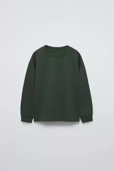 Футболка с лозуном из тяжелого джерси ZARA, бутылочно-зеленый
