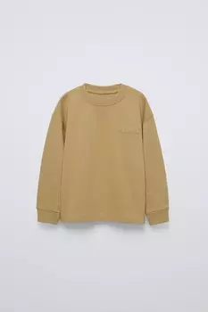 Футболка с лозуном из тяжелого джерси ZARA, оливково-зеленый