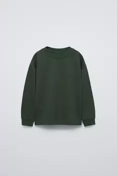 Футболка с лозуном из тяжелого джерси ZARA, бутылочно-зеленый
