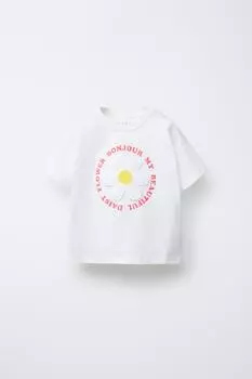 Футболка с махровой нашивкой ZARA, белый