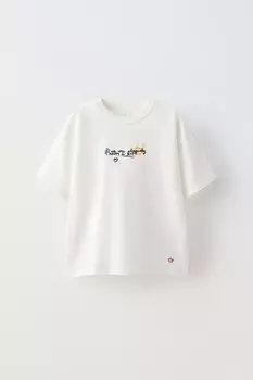 Футболка с махровой вышивкой ZARA, устрично-белый