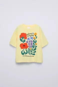 Футболка с махровой вышивкой ZARA, желтый
