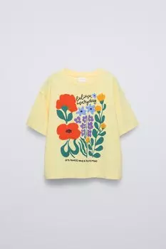 Футболка с махровой вышивкой ZARA, желтый
