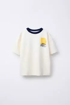 Футболка с махровым эффектом ZARA, экрю