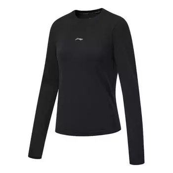 Футболка с маленьким логотипом, беговая футболка с длинным рукавом Li-Ning, черный