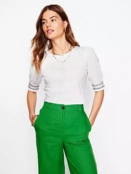 Футболка с манжетами на рукавах с пышными рукавами Boden, белый/разноцветный