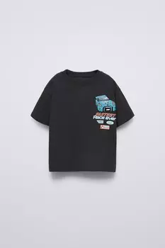 Футболка с машинками ZARA, черный
