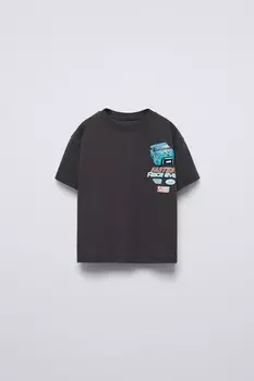 Футболка с машинками ZARA, черный