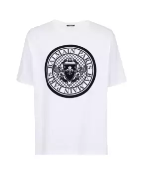 Футболка с медальоном Balmain, белый