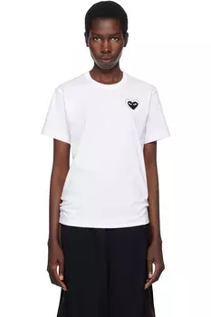 Футболка с металлическим каменным эмблемой в виде черного сердца Comme Des Garons Play, белый