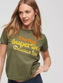 Футболка с металлизированным логотипом 70s Script Superdry, хаки марль
